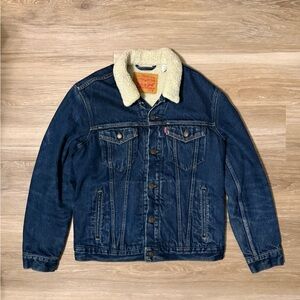 Levi's Dark Blue Denim Sherpa Collar Jacket with Cream Lining